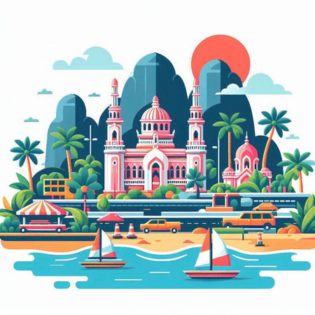 Malaysia travel concept. Colorful vector illustration in flat styleのイラスト素材