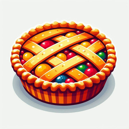 Illustration of a pie with candies on a white background.のイラスト素材