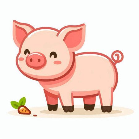 Cute cartoon pig. Vector illustration isolated on a white background.のイラスト素材