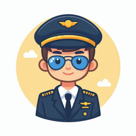 Vector illustration of a boy in a pilot's cap and glasses.のイラスト素材