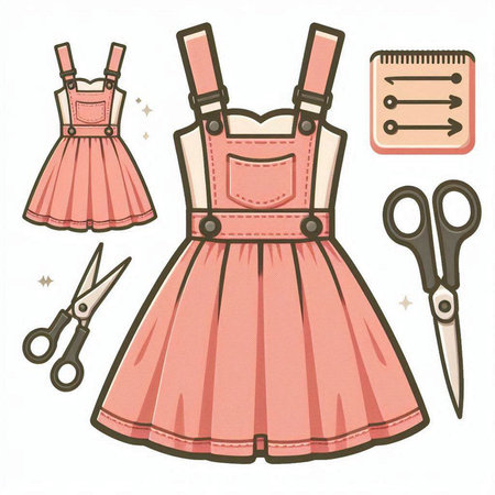 Illustration of a pink dirndl with scissors and shearsのイラスト素材