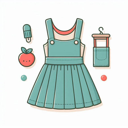 Dress and accessories for girls. Vector illustration of a girl's clothing.のイラスト素材