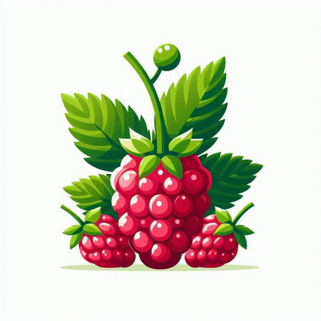 Raspberry with leaves isolated on a white background. Vector illustration.のイラスト素材