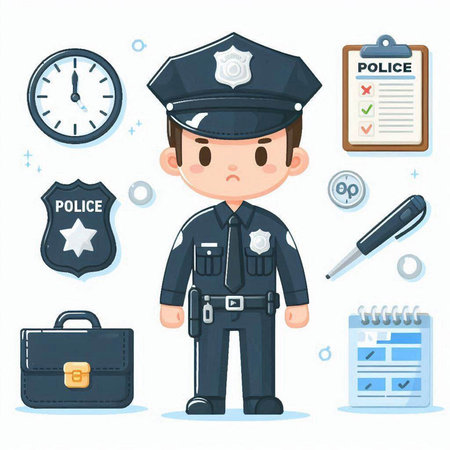 Policeman and police officer icons set. Cartoon vector illustration.のイラスト素材