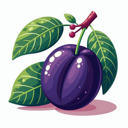 Illustration of a plum on a white background. Vector illustration.のイラスト素材