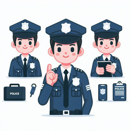 Policeman and police officer. Vector illustration in flat style.のイラスト素材