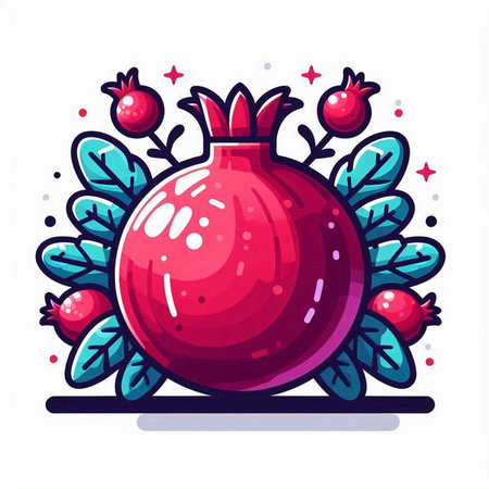 Pomegranate fruit with leaves and berries. Vector illustration.のイラスト素材
