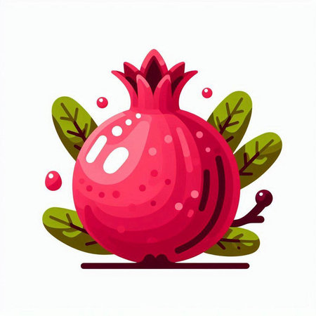 Pomegranate vector illustration. Ripe pomegranate fruit with leaves.のイラスト素材