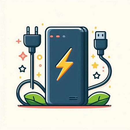 Smartphone charging with power cord. Vector illustration in flat style.のイラスト素材
