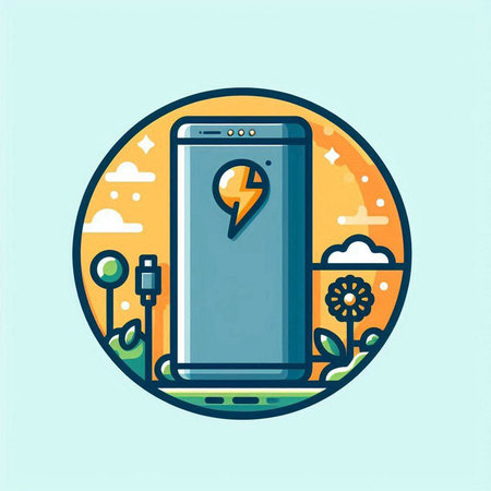 Smartphone charging on the battery, flat design. Vector illustration.のイラスト素材