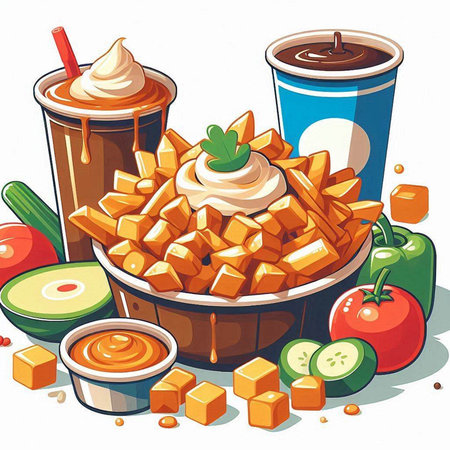 Illustration of a bowl of potato fries and a cup of colaのイラスト素材