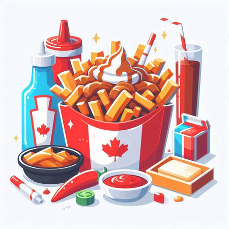French fries with ketchup and mayonnaise. Vector illustration.のイラスト素材