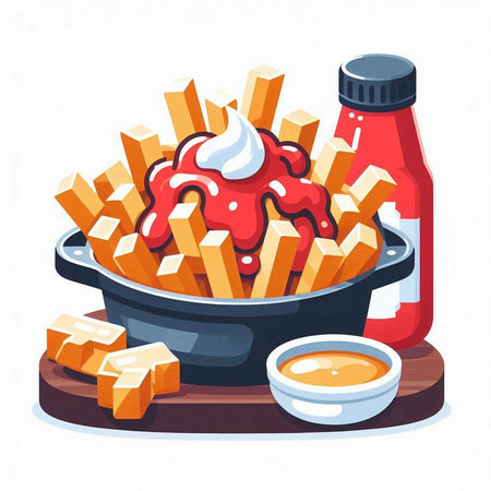 French fries with ketchup and mayonnaise, vector illustration.のイラスト素材