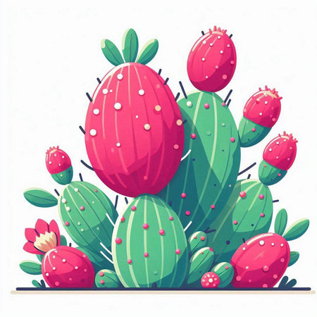 Cactuses with red flowers. Vector illustration in cartoon style.のイラスト素材