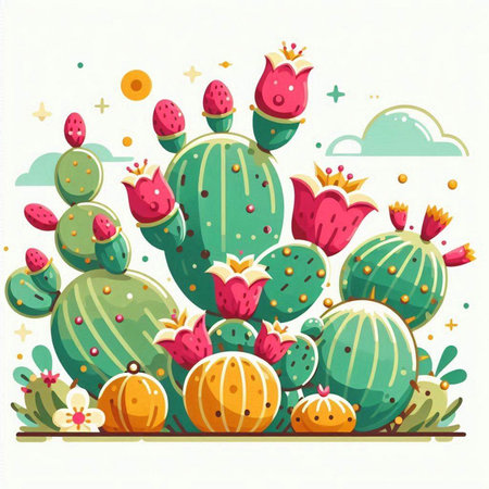 Cactuses in the desert. Vector illustration for your design.のイラスト素材