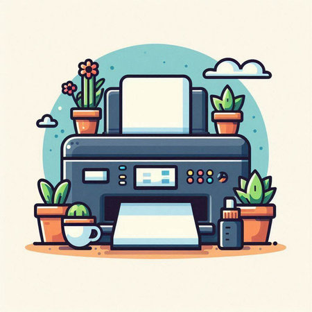 Vector illustration of a printer in a flat style. Office equipment.のイラスト素材