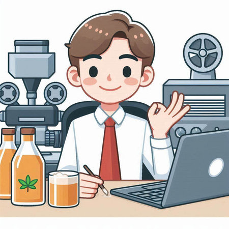 Illustration of a Man Working on His Laptop and Drinking Beerのイラスト素材