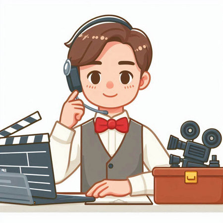 Illustration of a Man with a Laptop and a Clapboardのイラスト素材