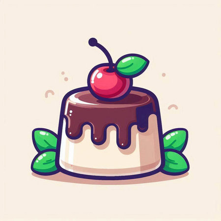 Cake with cherry and chocolate. Vector illustration in cartoon style.のイラスト素材