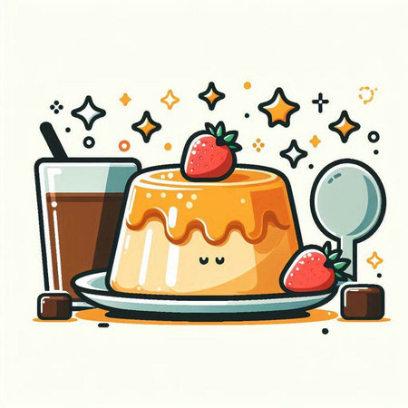 Cake with strawberries and chocolate. Vector illustration in cartoon style.のイラスト素材