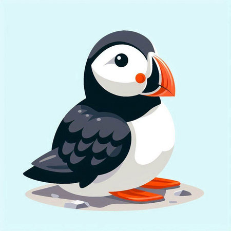 Puffin on the beach. Vector illustration in cartoon style.のイラスト素材