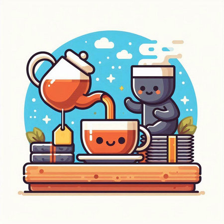 Coffee time. Cute cartoon characters. Vector illustration.のイラスト素材