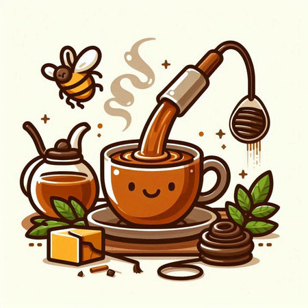 Cup of tea with honey and honeycomb. Vector illustration.のイラスト素材