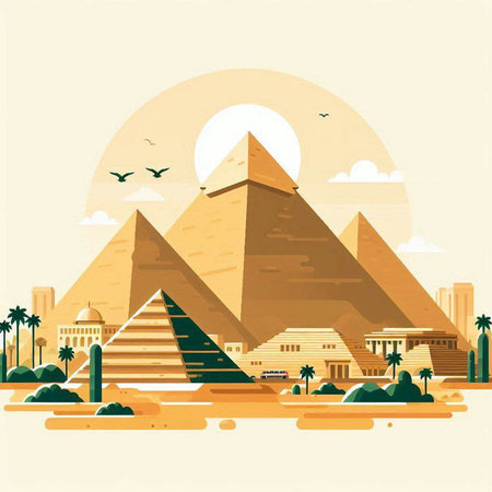 Egyptian pyramids. Vector illustration in flat style. Egypt.のイラスト素材