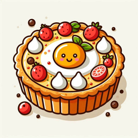 Cute cartoon vector illustration of a pie with eggs and berries.のイラスト素材