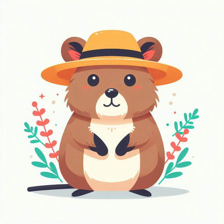 Cute beaver in a hat on a white background. Vector illustration.のイラスト素材