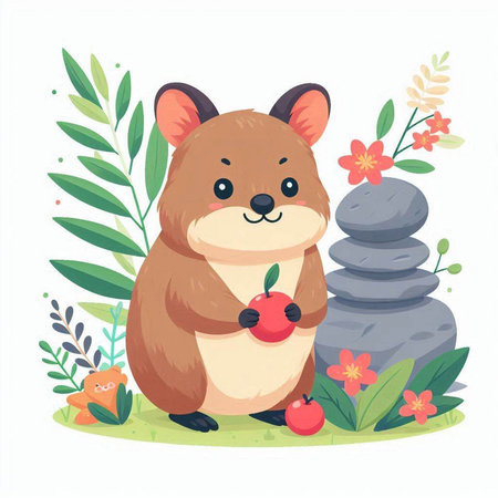 Cute hamster and zen stones. Cartoon vector illustration.のイラスト素材