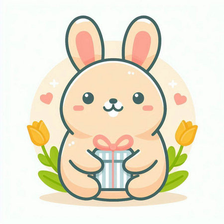 Cute cartoon rabbit isolated on a white background. Vector illustration.のイラスト素材