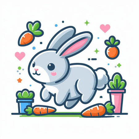 Rabbits with heart. Cute cartoon characters. Vector illustration.のイラスト素材