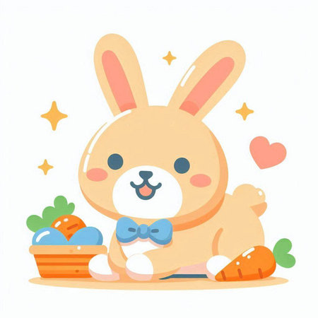 Cute rabbit. Hand drawn vector illustration in cartoon flat style.のイラスト素材