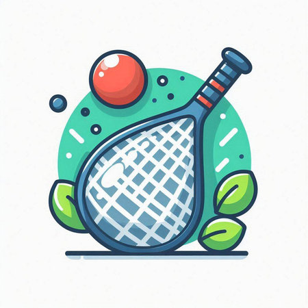 Tennis racket and ball. Vector illustration in flat linear style.のイラスト素材