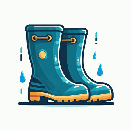 Rubber boots with raindrops. Vector illustration in flat style.のイラスト素材
