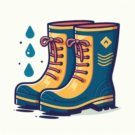 Rubber boots with raindrops. Vector illustration in flat style.のイラスト素材