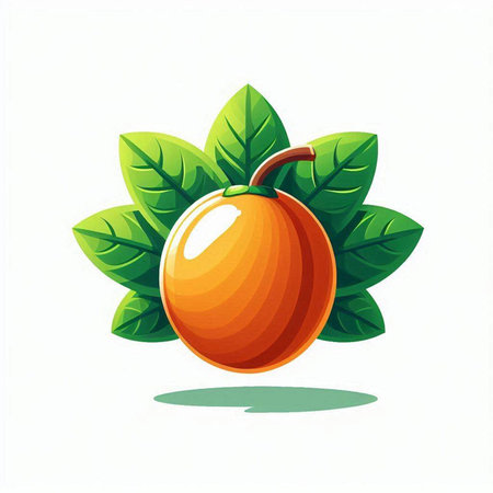 Illustration of a fresh orange plum with leaves on a white backgroundのイラスト素材