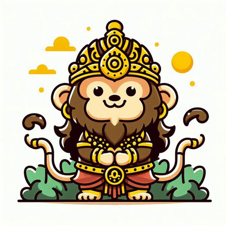 Cute cartoon monkey with golden crown on his head. Vector illustration.のイラスト素材