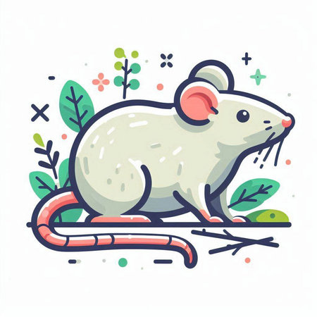 Vector illustration of a cute white mouse. Isolated on white background.のイラスト素材