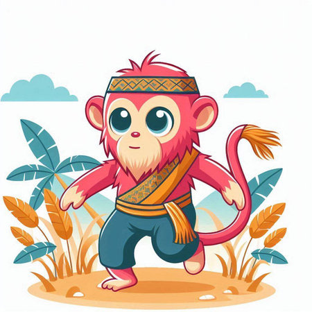Cute monkey in the jungle. Vector illustration. Cartoon character.のイラスト素材