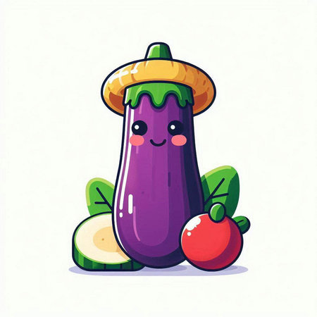 Cute eggplant cartoon vector illustration isolated on white background. Vegetable character design.のイラスト素材