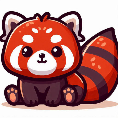 Cute red panda cartoon sitting on white background. Vector illustrationのイラスト素材