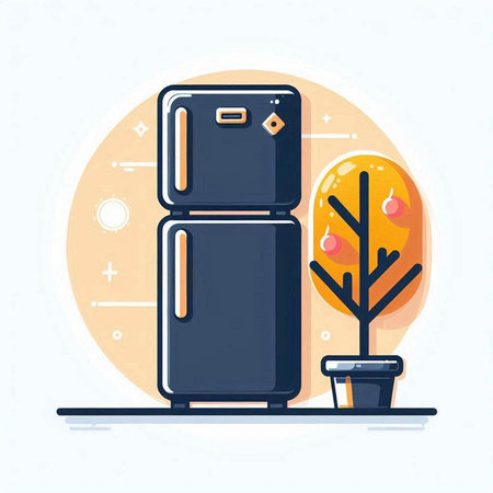 Refrigerator and tree in the flat style. Vector illustration.のイラスト素材