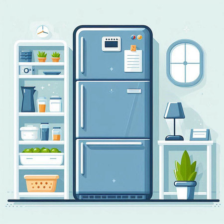 Illustration of fridge in the kitchen. Flat style vector illustration.のイラスト素材