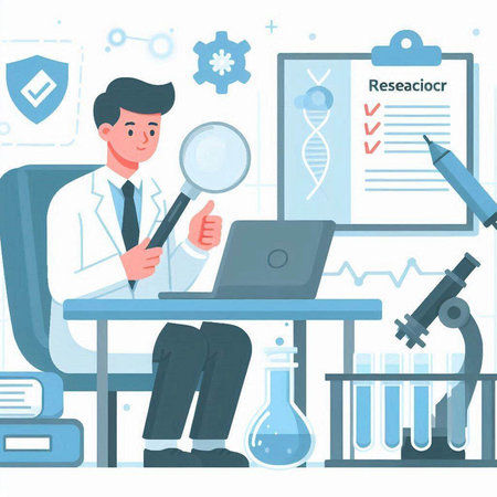 Vector illustration of a scientist working in the laboratory. Healthcare concept.のイラスト素材