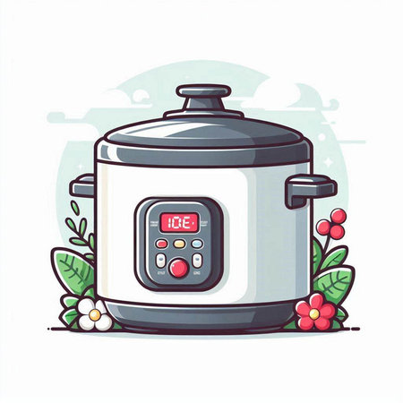 Illustration of a rice cooker on a white background. Vector illustrationのイラスト素材