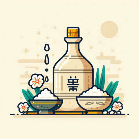 Illustration of chinese herbal medicine. Vector flat line icon.のイラスト素材