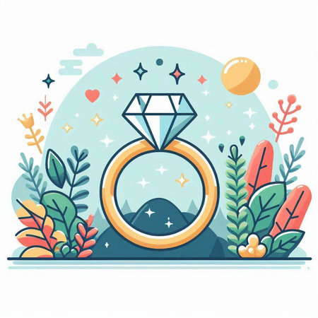 Wedding ring on the background of nature. Vector illustration.のイラスト素材