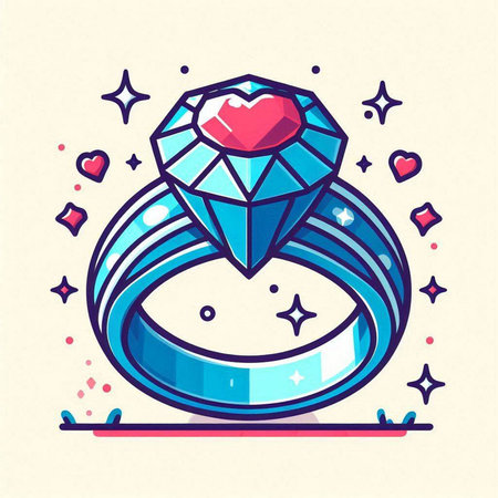 Wedding ring with diamond. Vector illustration in doodle styleのイラスト素材